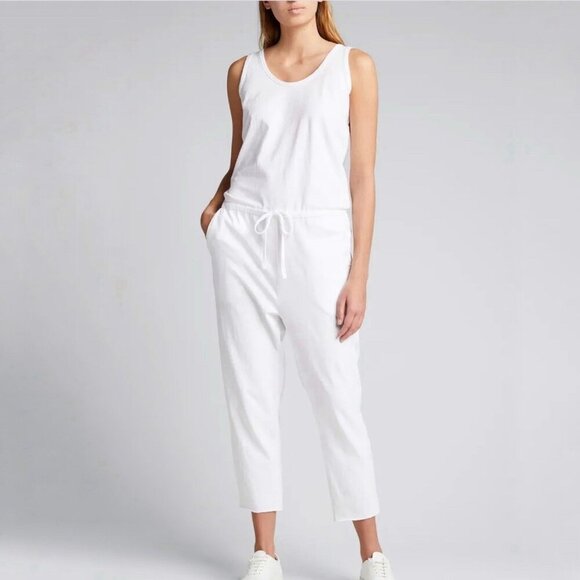 Frank & Eileen Heritage Jersey Tank Jumpsuit in White Drawstring Waist Sz Large - Picture 1 of 9